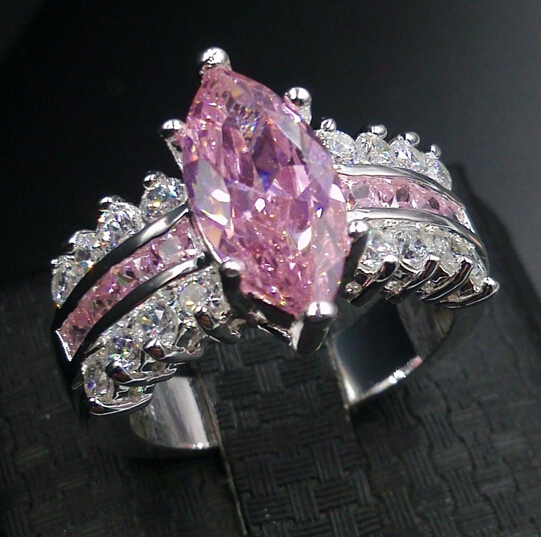 

Wholesale - Sz 5/6/7/8/9/10 Engagement luxury Jewellery pink sapphire 925 sterling silver filled Wedding Diamonique simulated Diamond Ring g