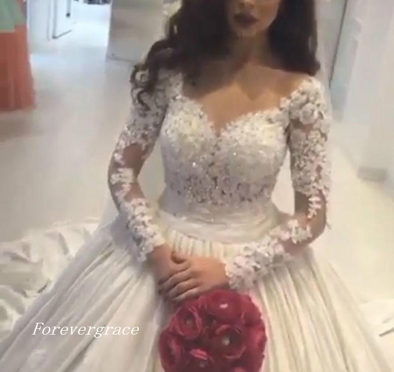 

Fabulous Beautiful White A-Line Lace Wedding Dress Arabic Vintage Princess Long Sleeves Country Style Bridal Gown Custom Made Plus Size, Gold