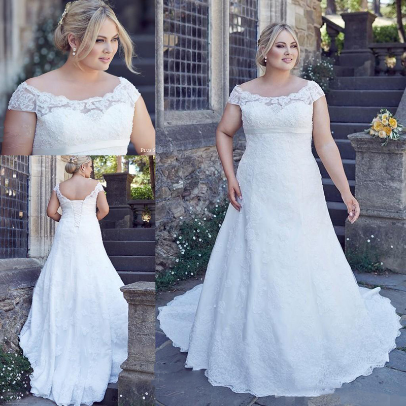 

Country Full Lace Plus Size Wedding Dresses Cheap Custom Made Backless Short Sleeves Big Size Wedding Gown Bridal Dress Fat Women, Silver
