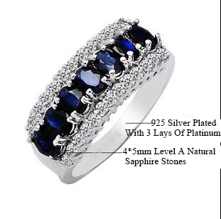 

Sapphire Ring Silver 7 Pieces Special Level a Natural Stones Lady's 14kt Platinum Filled Europe and Usa Retr