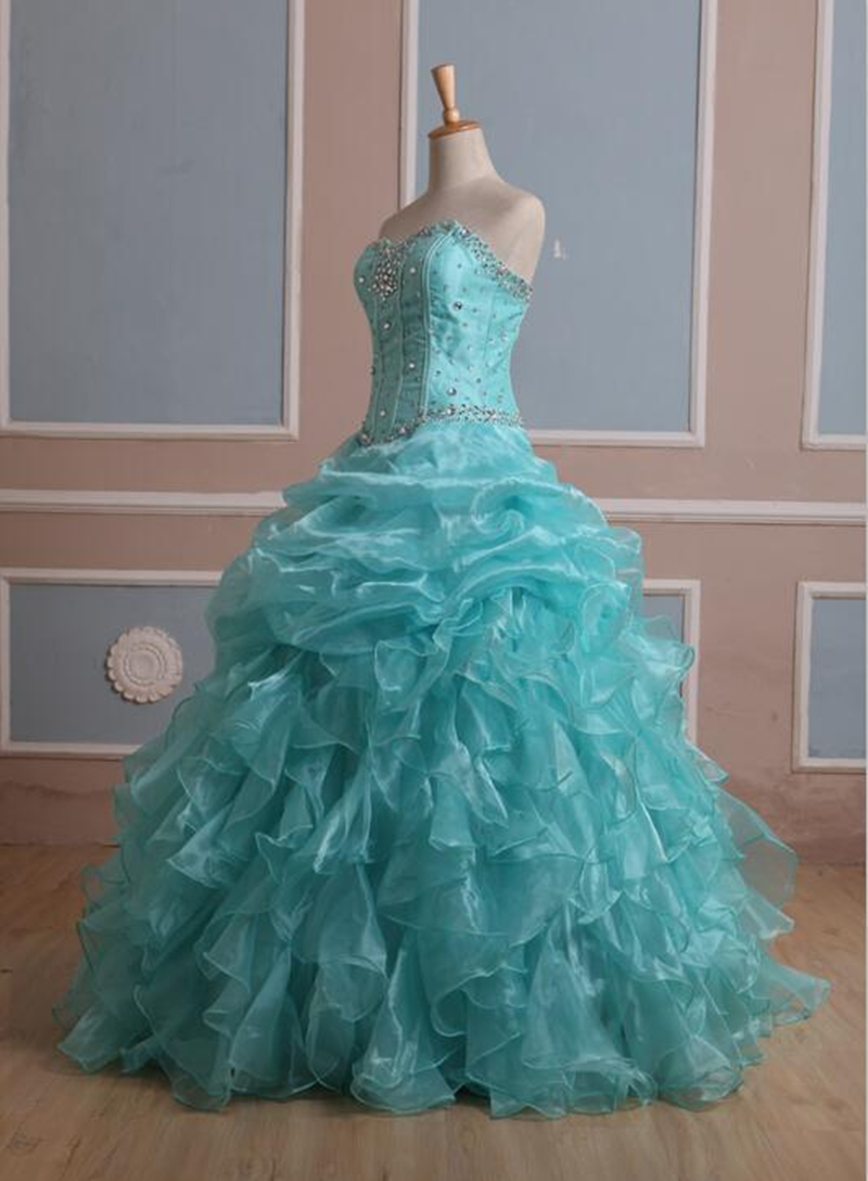 

2017 New Elegant Ball Gowns Mint Blue Quinceanera Dresses With Beads Crystals Lace Up Sweet 16 Dresses 15 Year Prom Gowns Stock 2-16 QS1085, Same as picture