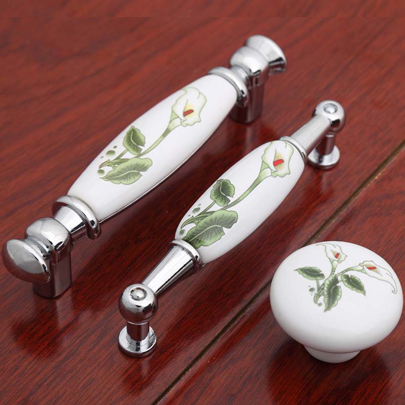 Manija de la Puerta de Cer/ámica del Tulip/án Tiradores del Caj/ón de Plata Armario de la Flor de la Vendimia Manijas y Perillas del gabinete de la Cocina Hardware de los Muebles E1