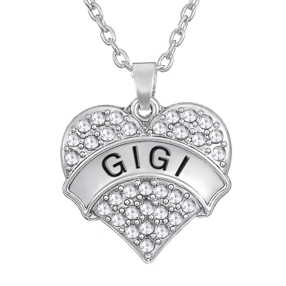

Love Family Gigi Heart Shape Pendant Choker Crystal Women Word Necklace Fashion 2016 for Women