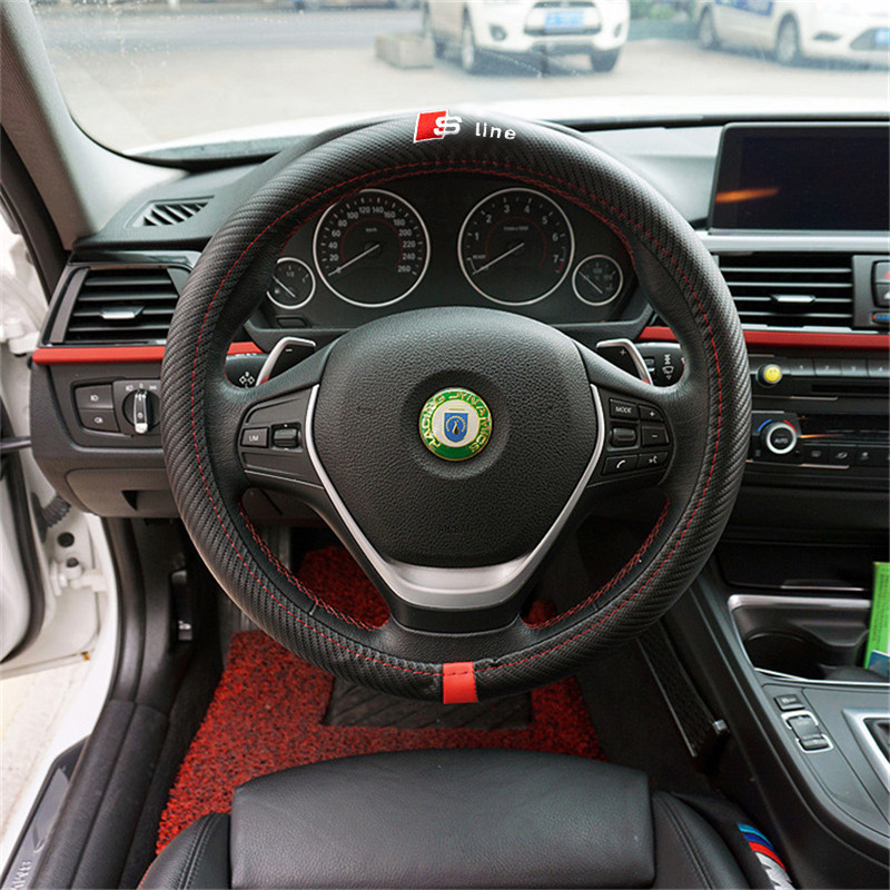 

38CM Car Styling Steering Wheel Cover Interior Decor Carbon Fiber Sport Cover For AUDI A1 A3 A4 A5 A6 A7 A8 RS R8 TT Q3 Q5 Q7