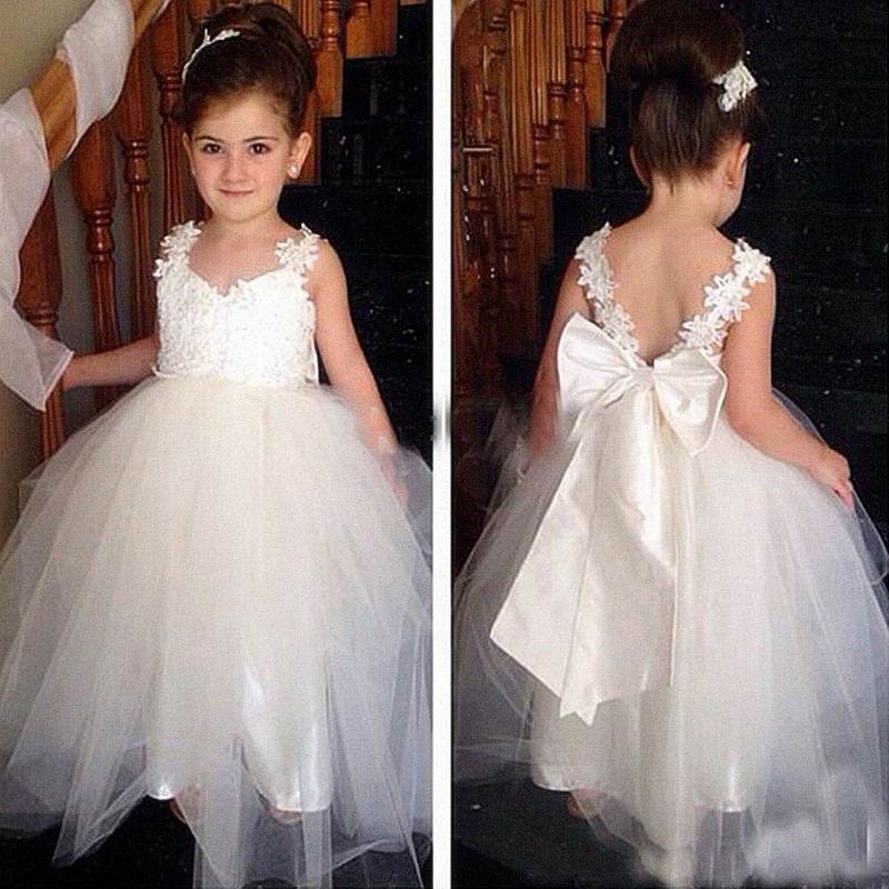 

HOT Lovely Flower Girls Dresses For Weddings V Neck Tulle Floor Length Backless Ball Gown Junior Bridesmaid Dresses, Hunter