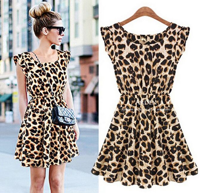 

Limited Sale! New Ladie's Summer Dresses O-Neck Leopard Print Mini Casual Sundress Oversized Free Shipping Sexy Personality Hot Sale Fashion, Khaki