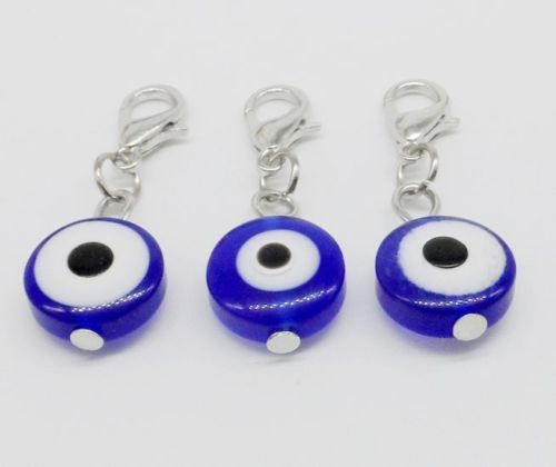

200pcs Turkish Blue Evil Eye Charms lobster Clasp Dangle Charms For Jewelry Making 32x11mm, Bronze;silver