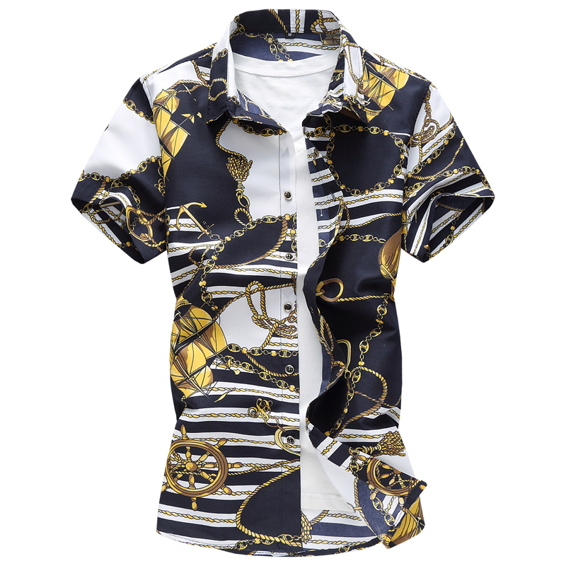 Wholesale- 2017 summer Men's short-sleeved shirts men flower color Men's high quality 100% cotton shirt super large size M - 7XL
