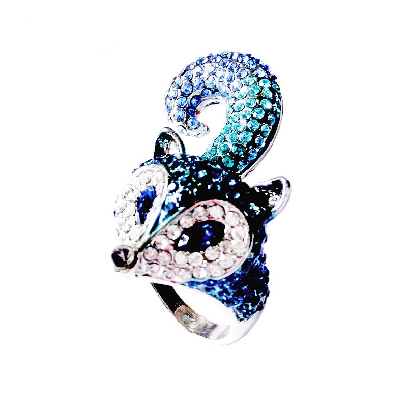 Elegant design animal fox cocktail rings for women statement jewelry with blue cz diamond engagement ring femme ,RN-384B-image-115729113
