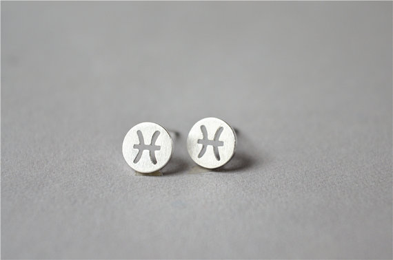 

10Pair- S026 Zodiacal Pisces Earrings Signs Zodiac Constellation Earrings Horoscope Astrology Disc Coin Stud Earrings for Birthday Gifts