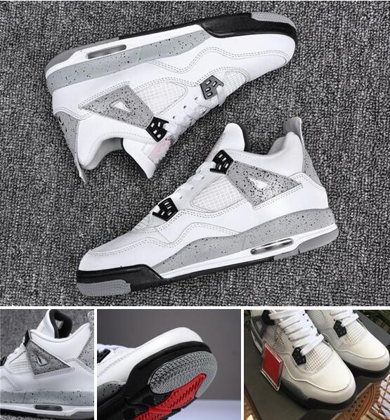 

White cement 4 basketball shoes High Quality 4 OG GREY Black White Red Men sz 41 47 With Box, Color-white cement 4s