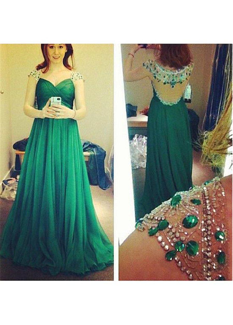 

Chiffon Sweetheart Neckline A-Line Prom Dresses With Beads & Rhinestones Green Chiffon Illusion Back Evening Dress vestido para formatura, Yellow
