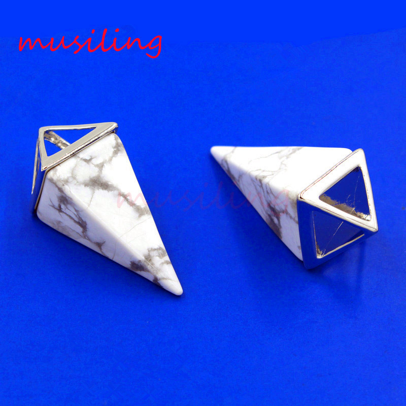 

Gem Stone Pendant Necklace Chain Pyramid Pendant Pendulum Jewelry Silver Plated Charms Bohemian Chakra Amulet Fashion Jewelry For Women
