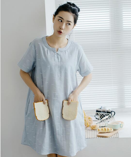 

August Ge sang spring and summer women cotton short-sleeved skirt in the skirt gauze pajamas home simple, Yellow