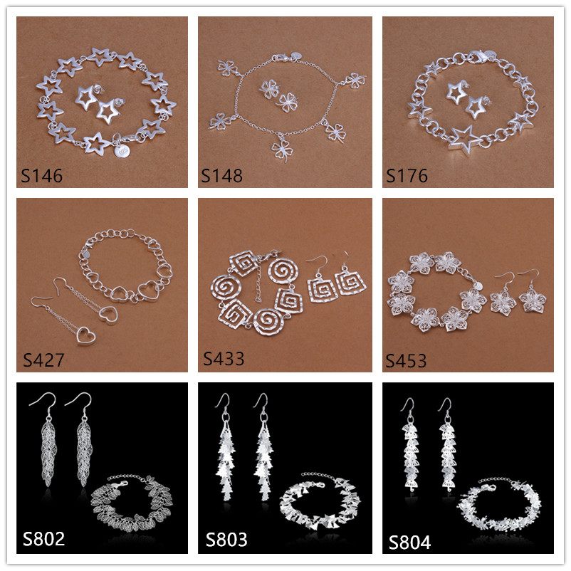 

hot mix style women's sterling silver jewelry sets,brand new fashion 925 silver Bracelet Earring jewelry set GTS45 factory direct sale