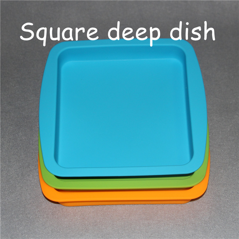 

8*8inch Deep Dish square Pan 8.5" friendly Non Stick Silicone Containers Concentrate Oil BHO silicone trays silicone deep trays free DHL, Green /yellow/ blue