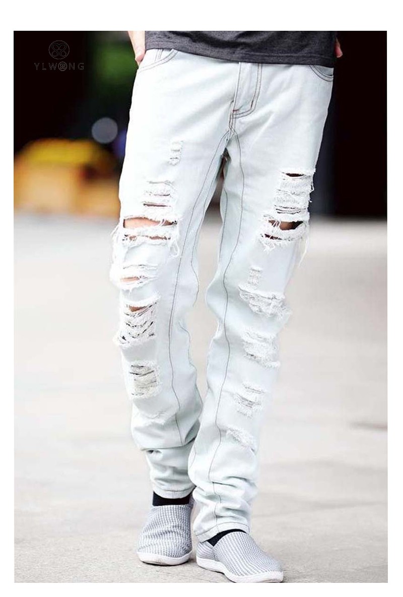 

Large Size Men Jeans Ripped Loose Hip-hop Cotton Jeans Men ripped Designer Brand White Jeans For Boy New Arrival