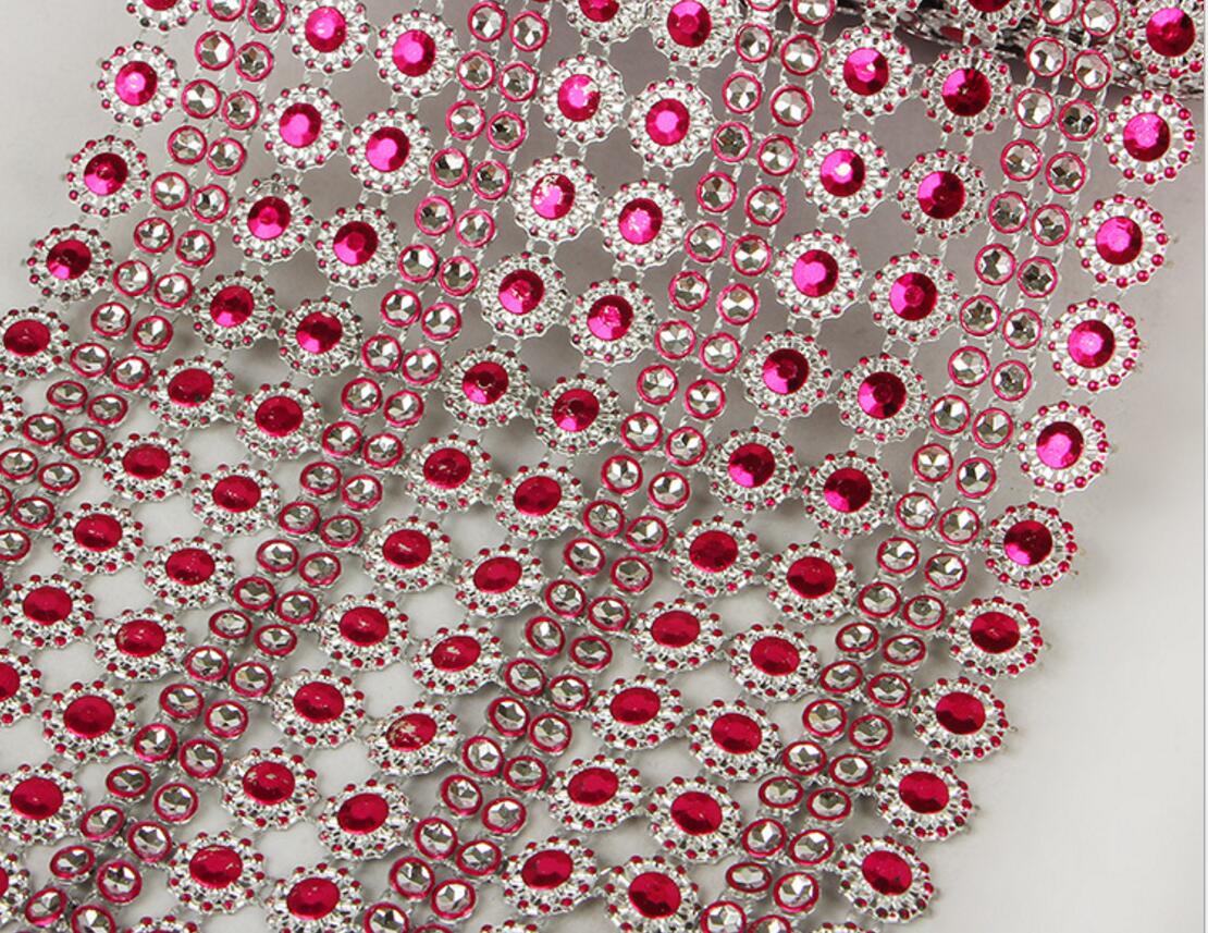 

10Yard Fuchsia Sunflower Rhinestone Bendable Diamond Mesh Wrap Roll Sparkle Ribbon Trim For Wedding Craft Gift Party Decoration, Red