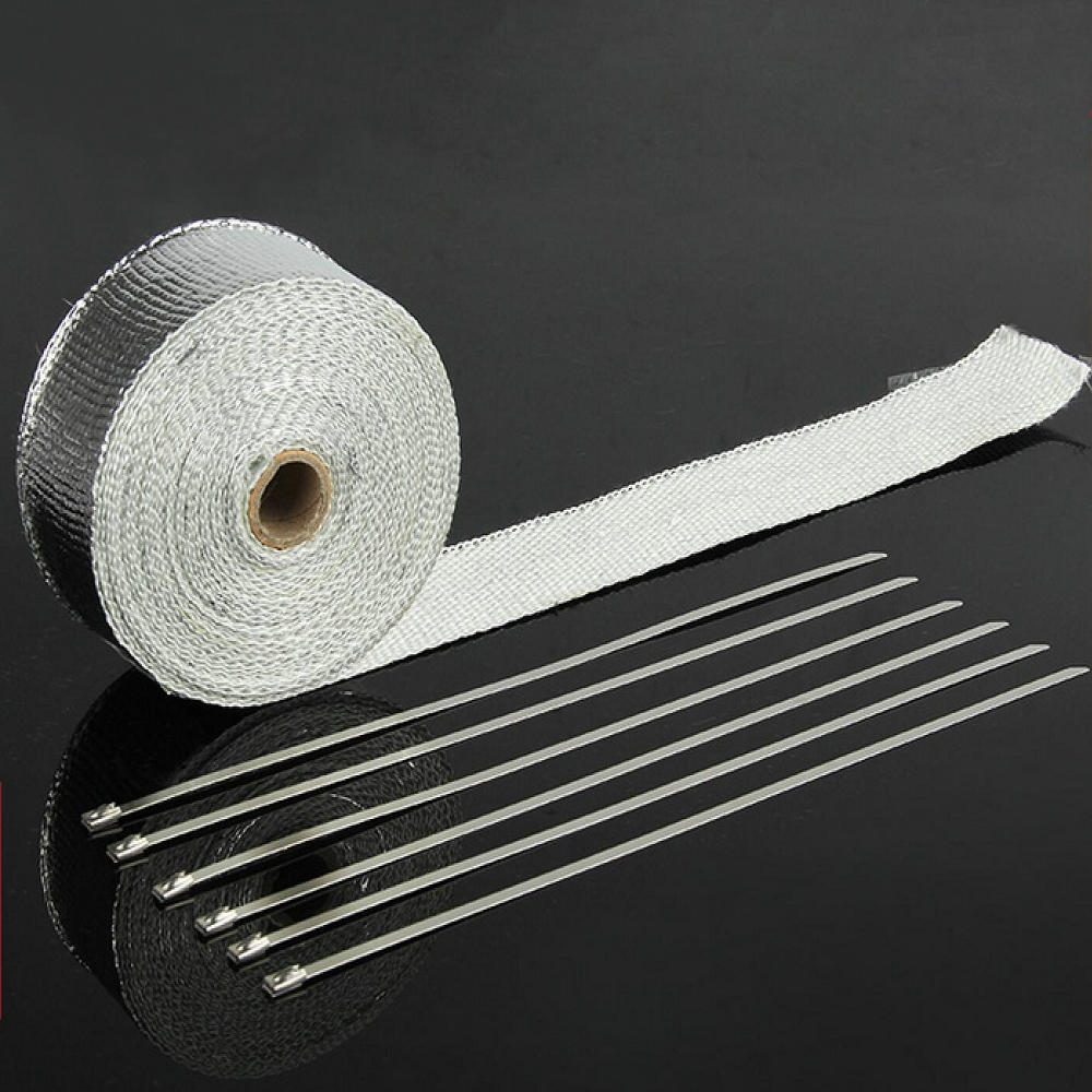 

Aluminium Foil Fiberglass Exhaust/Header Heat Wrap 2" x 33' Roll With 5 Pieces Of Stainless Ties Kit