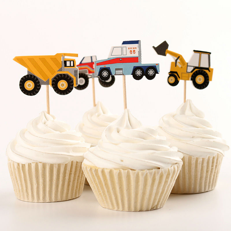 

48pcs Paper Truck Tractor Cake Topper Sailing Fruit Stickers Cupcake Decoration Children Birthday Party Supplies DEC071