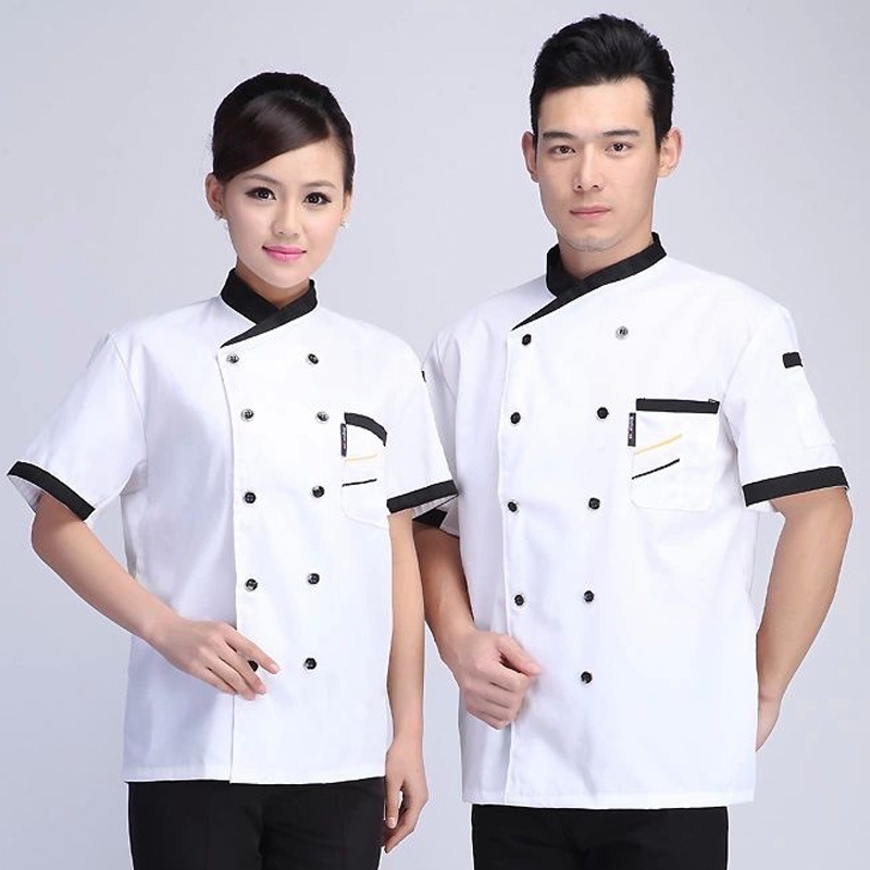 

Wholesale-New Hot Cook suit short-sleeve white chef jacket cheap chef uniform double-breasted chef clothes resturant work suit 121