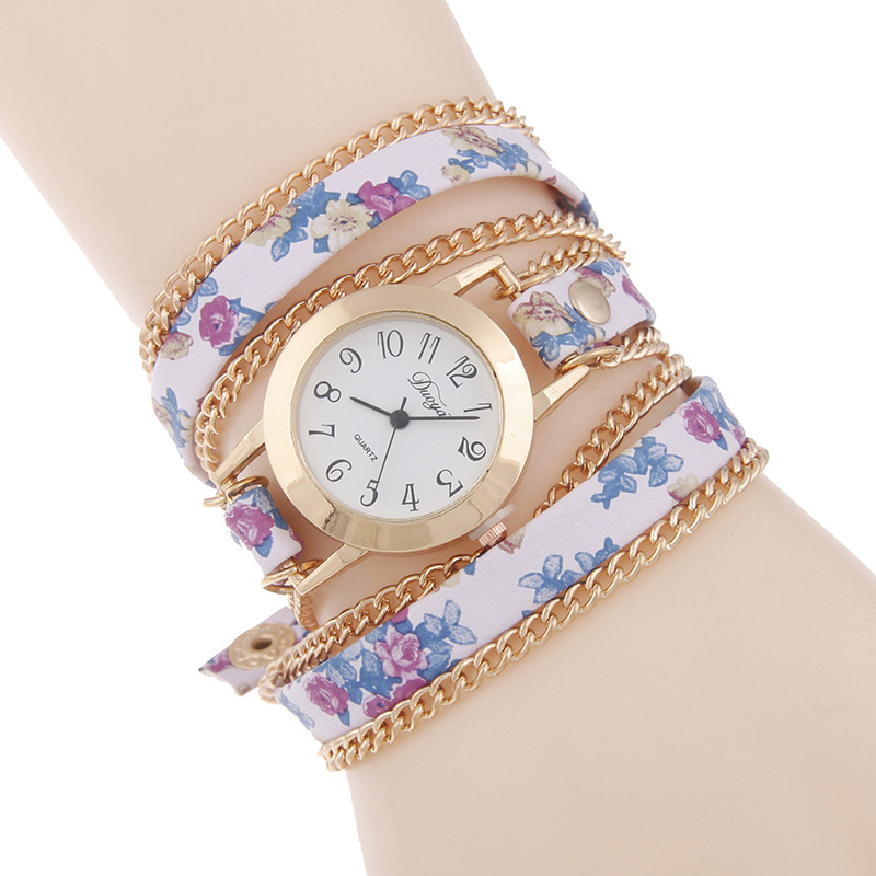 Montres de luxe à quartz avec Infinity bande montre-bracelet décontractée pour les filles, bracelet en cuir, motif de fleurs à l'infini, accessoi