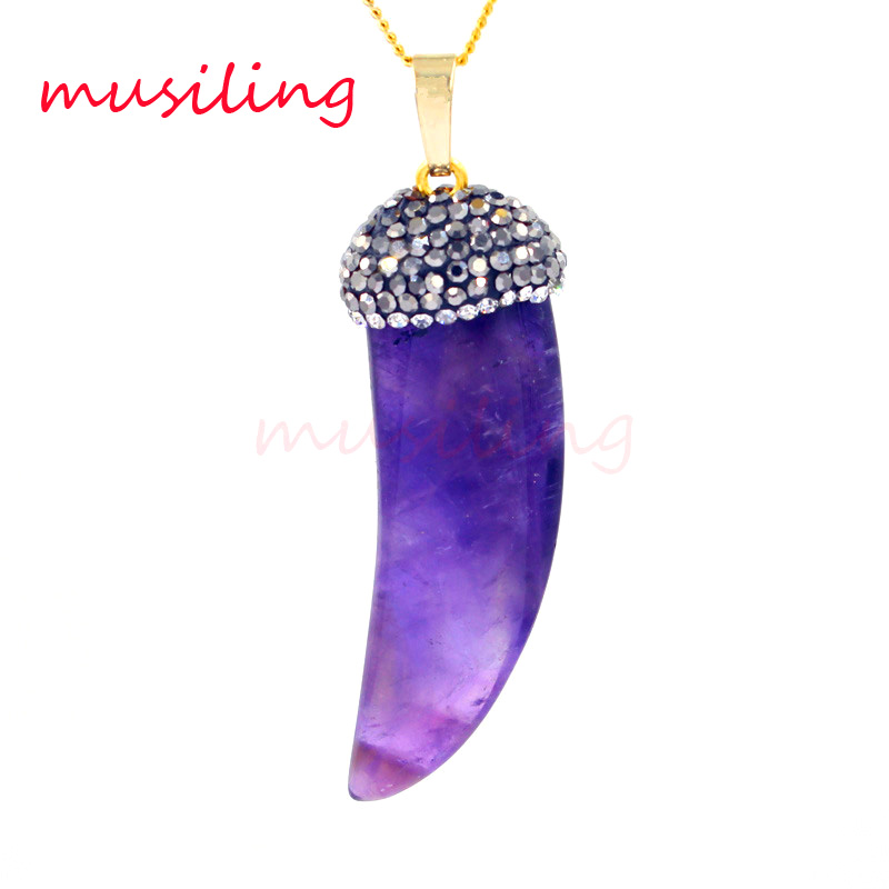 

Natural Stone Diamante Wolf Tooth Ox Horn Necklace Pendants Pendulum Jewelry Charms Bohemian Healing Chakra Amulet Fashion Mens Jewelry