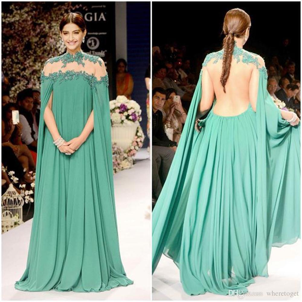 2019 New Arabic Style Evening Dresses Beading High Neck Backless Runway Fashion Evening Dresses Chiffon Formal Party Prom Gowns Plus Size
