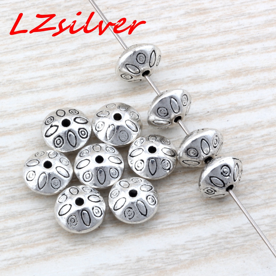 

MIC 100pcs Antique Silver Zinc Alloy Round Saucer Bicone carving Spacer Bead Findings 6x9mm DIY Jewelry D20
