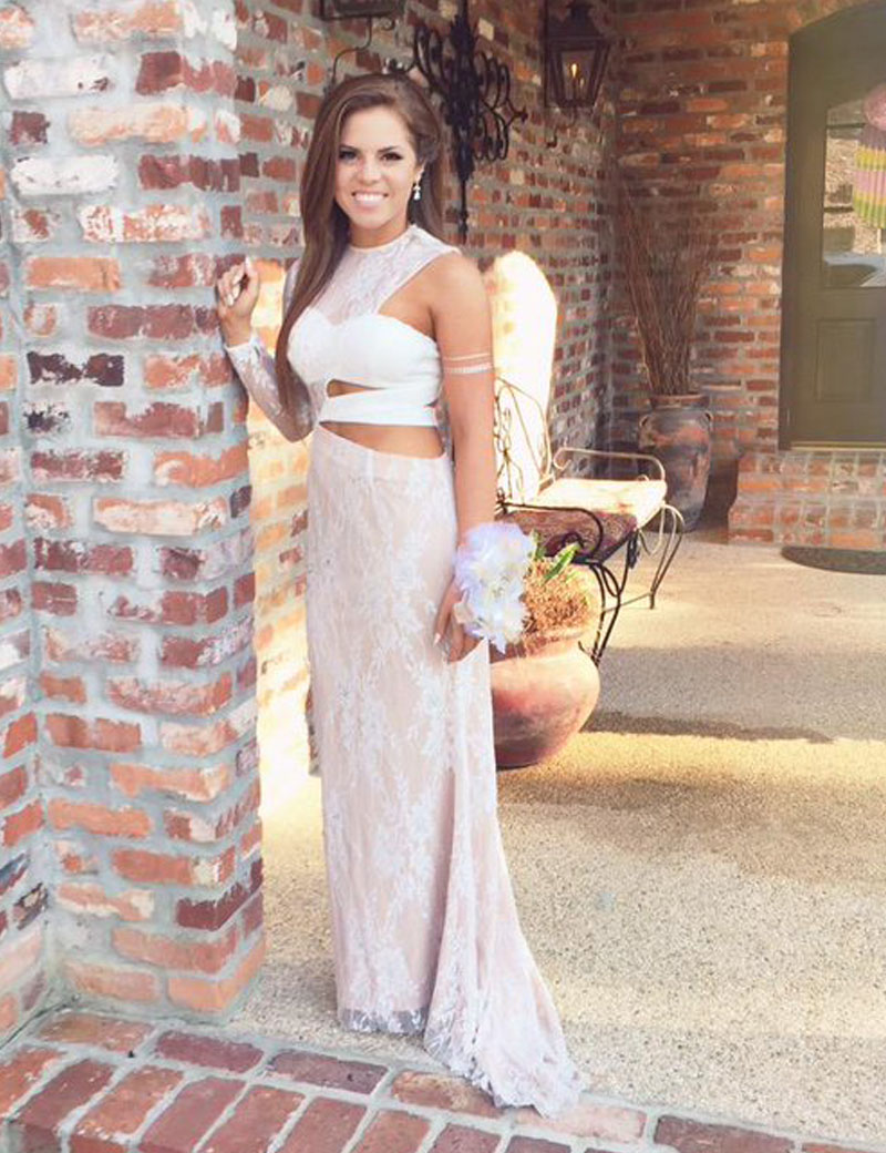 

One Shoulder Long Sleeve O-Neck Lace Formal Evening Dresses Open Waist Straight Long Evening Gowns Girls Prom Party Dresses, Silver