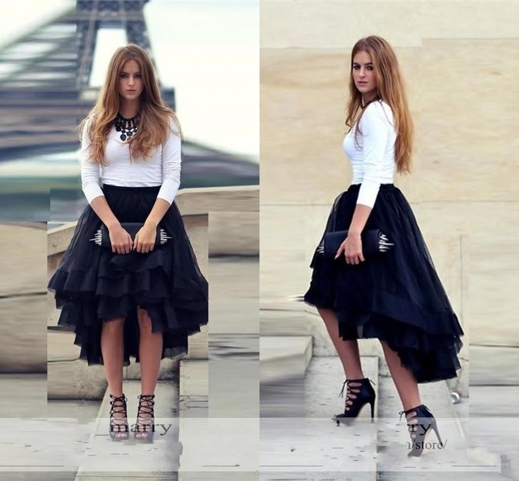 

Custom Made Unique Navy Blue High Low Short Tutu Skirt For Women Ruffles Multiple Layers Street Formal Party Adult Women Tulle, Black
