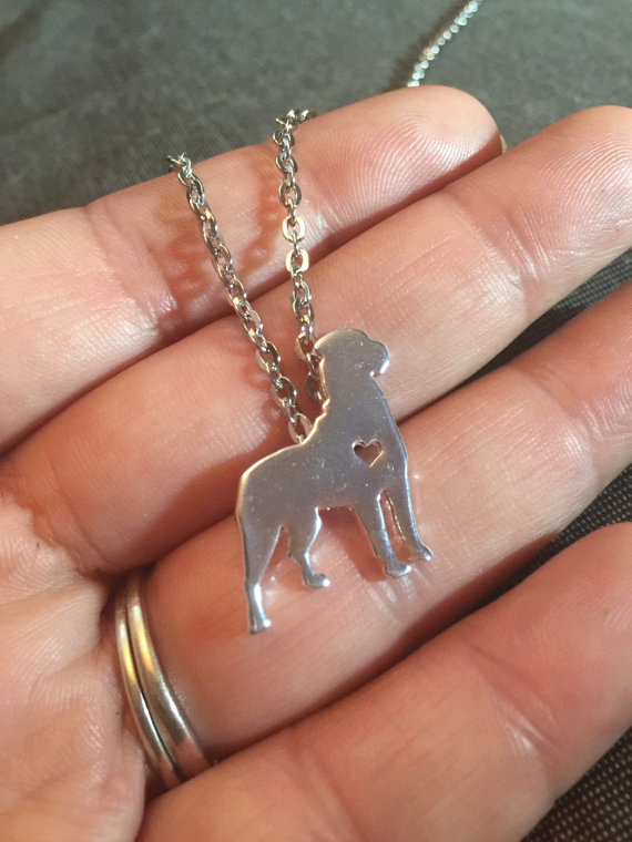 

30PCS- N100 Cute Rottweiler Silhouette Necklace Love My Dog Necklace with Heart Outline Pet Pup Pug Puppy Necklaces for Animal