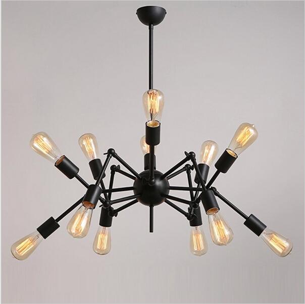 

Nordic Industrial vintage Spider Design E27 Edison Chandelier Cafe Bar Light Fixture Adjustable Iron Lamp Decoration black pendant light