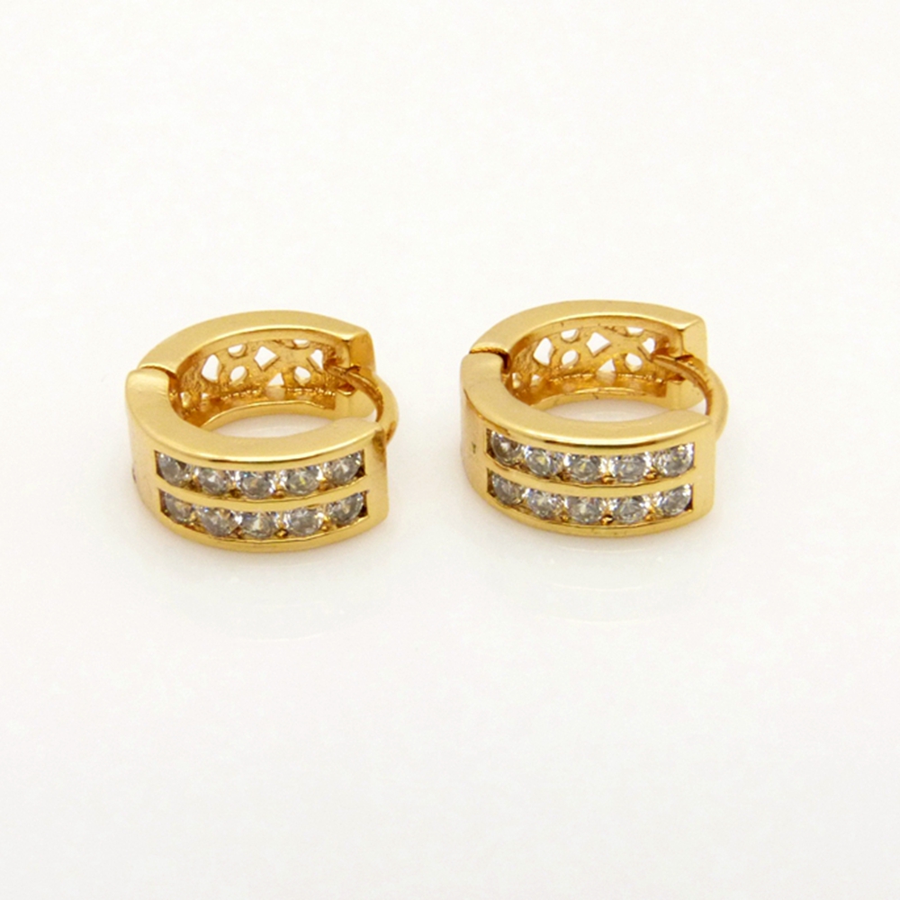 2 Rows Clear Cubic Zircon 18k Yellow Gold Filled Hoop Earrings for Women/Lady/Girl-image-391756868