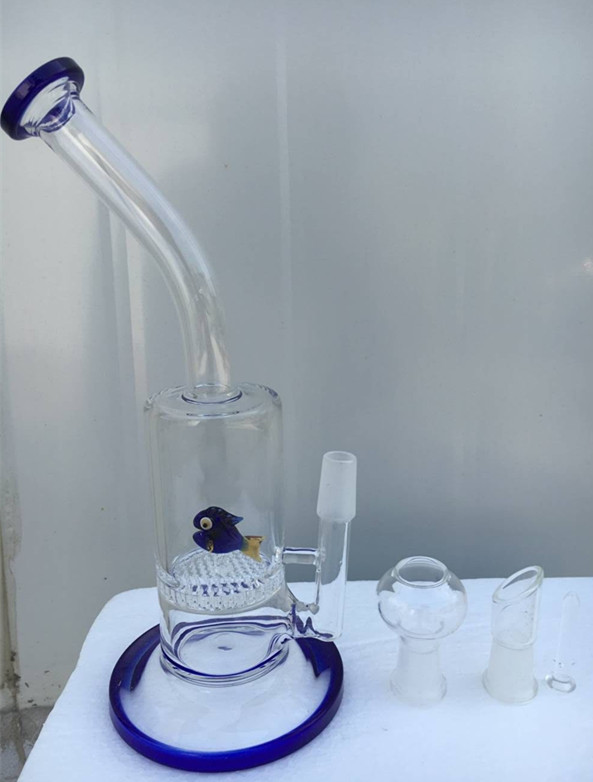 

Blue glass water pipes with one Layer Honeycomb and fish Percolator Glass bongs oil rigs with dome and nail glass water pipes