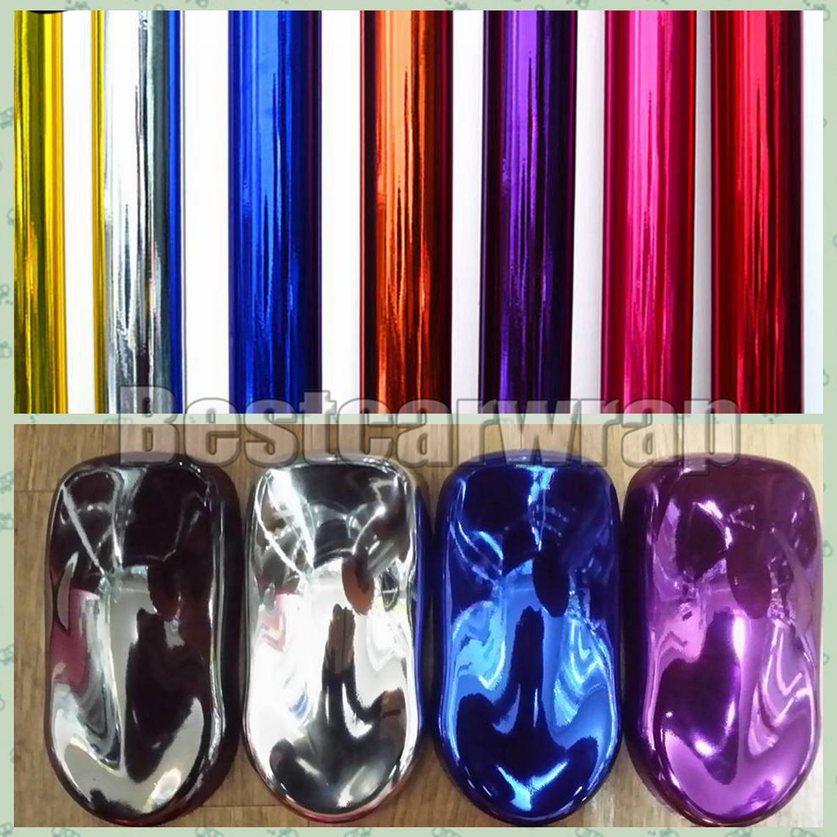 Différentes couleurs Miroir extensible Chrome Vinyle Full Car Wrap High Flexible Film Film Bubble Couvercle de véhicule gratuit Taille 1,52 * 20m