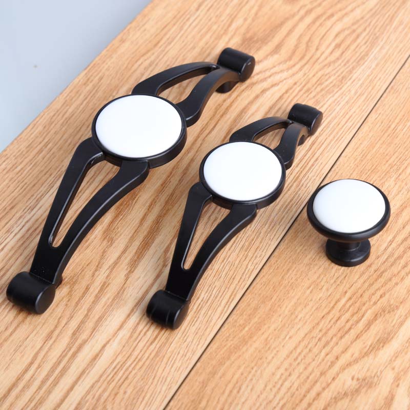 

96mm 128mm modern simple white black furniture handles white ceramic drawer cabinet knob pull black dresser cupboard door handle