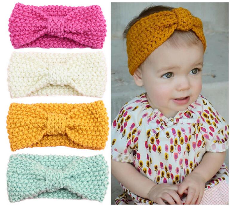

Headband for Girls Baby turban knitted headbands Hairbands for Infants Kids Bonnet Children Crochet Bowknot Hair Accessorie, As picture