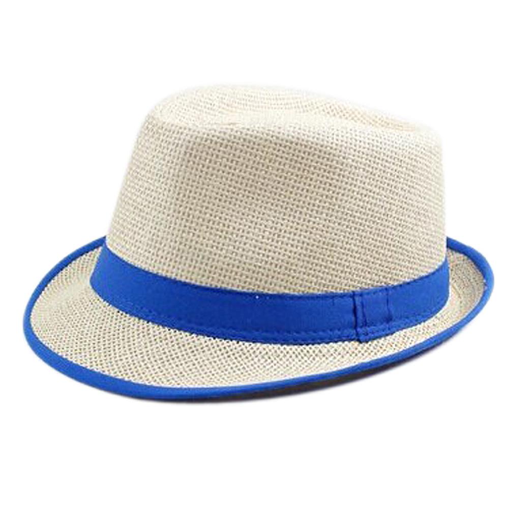 

Wholesale- Newest Blue Brim Exquisite Candy Color Belt Decorated Simply Designed Sun Hat For Men and Women, As pic