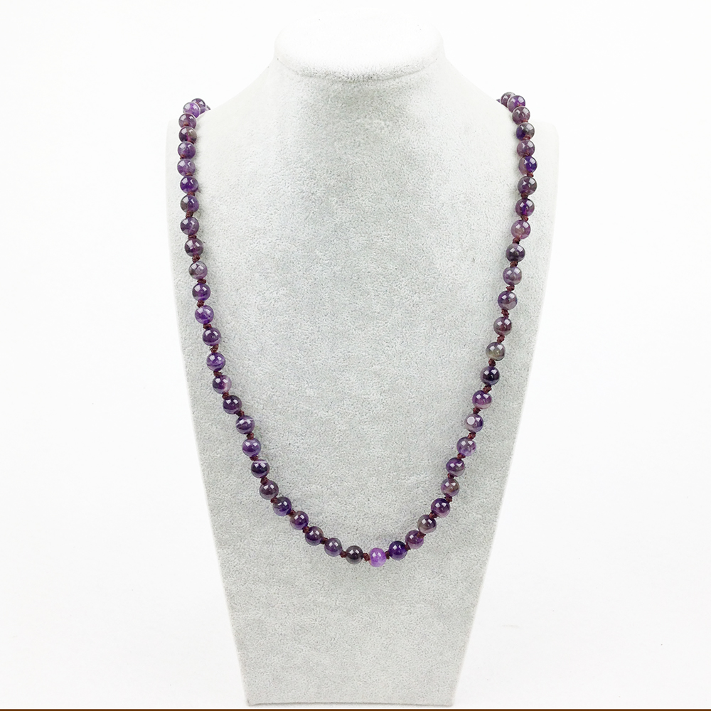 

ST0290 2016 Fancy Boho Jewelry Long Necklace 38'' Knotted Amethyst necklace jewelry for women Trendy Women`s Yoga Necklace, Silver