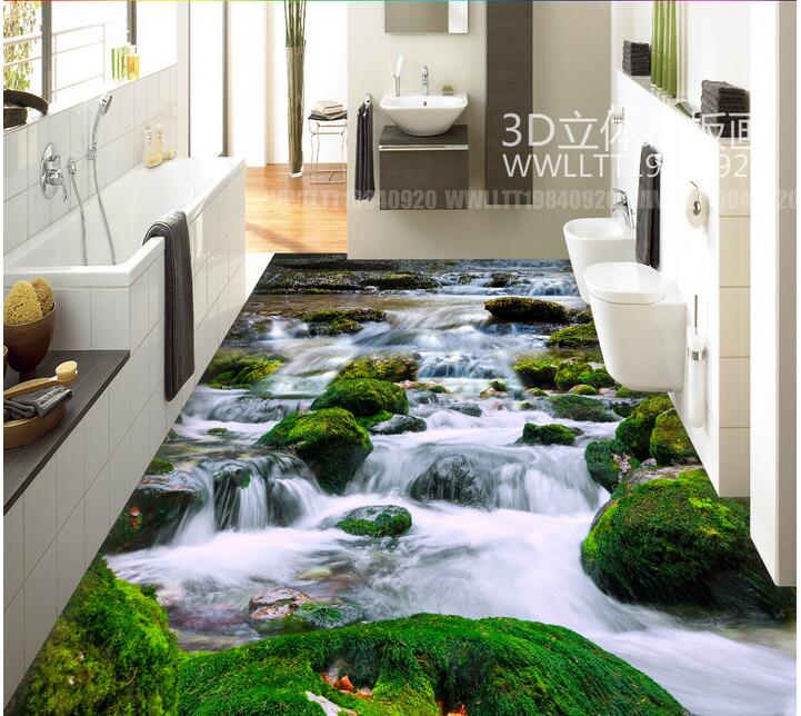 

3d pvc flooring custom photo Waterproof floor wall sticker River water stone stream home decor 3d wall murals wallpaper for living room, Green