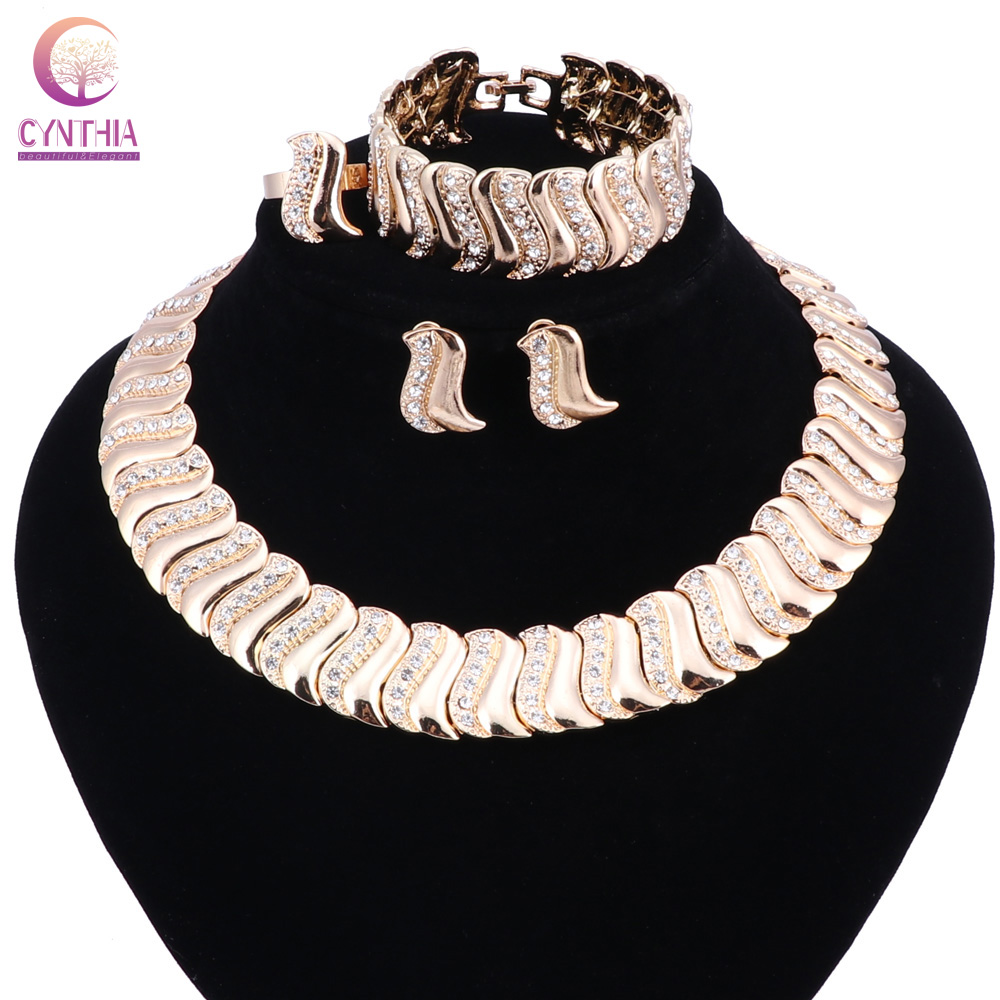 

Wholesale Luxury Bridal Gold-color Jewelry Sets For Women Fashion Unique Nigerian Wedding African Beads Chokers Costumer Party, Golden
