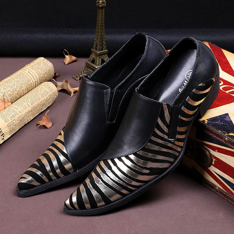 

New Arrival Luxury Mens Leisure Leather Shoes Fashion Zebra Pattern Golden And Silver Pointed Toe Stage Playing Shoes Show, Yellow
