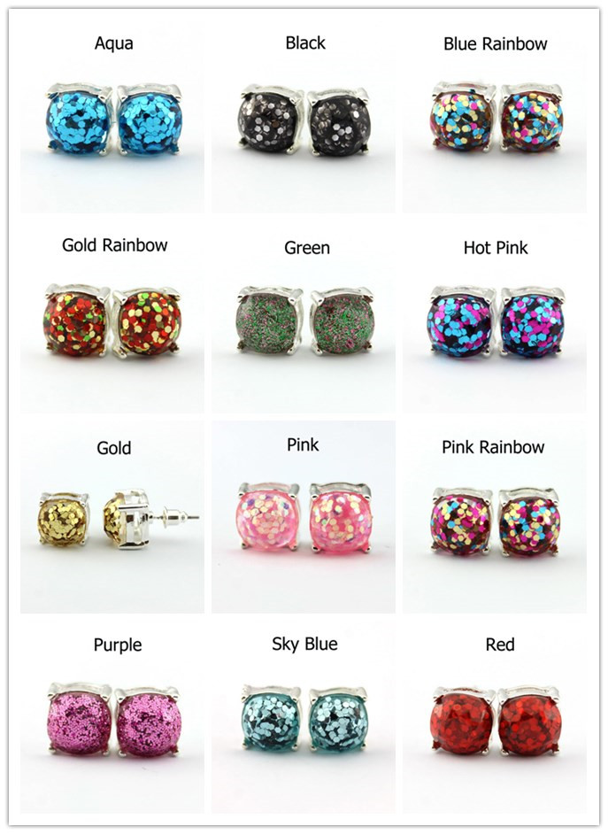 

Christmas Gift Kate Style Galaxy Glitter Stud Earrings for Women Fashion Rainbow New York Silver Plating Glitter Square Studs Earrings