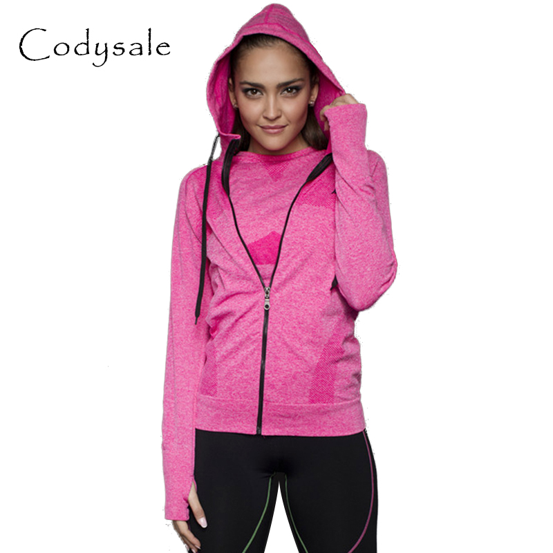 

Wholesale- Codysale Jacket Women 2017 Casual Hooded Jackets Quick Dry Long-sleeved Sweatshirt Zipper Coat Fitness Outerwear Sportwear, Grey