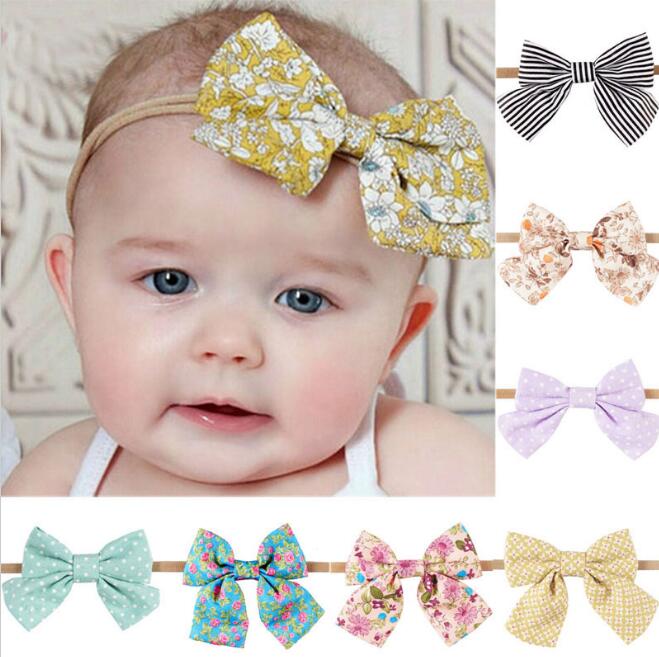 

High Quality Nylon Headband With Fabric Bow For Kids Bebe Girls Handmade Boutique Hair Accessories Headwear