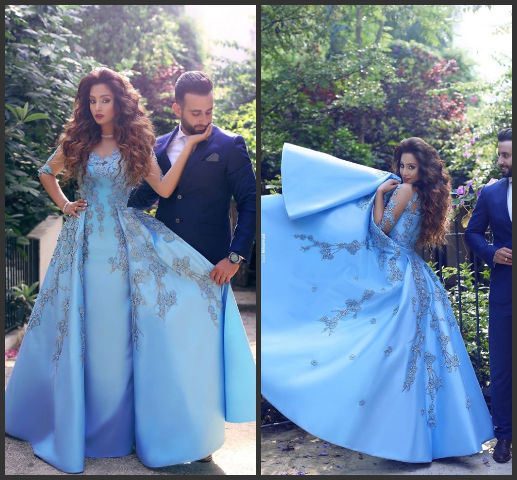 2021 African Plus Size Sheer Short Sleeve Blue lace Applique Prom Dresses A Line Sheer Neck Satin Long Evening Presses