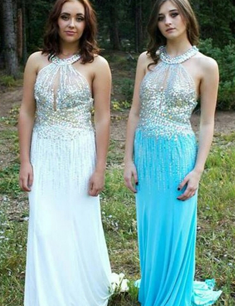 

2016 Glitzing Beaded Sequins Formal Evening Dresses A Line Sweep Train Turquoise Chiffon Long Prom Party Dresses Special Occasion Dres, Yellow