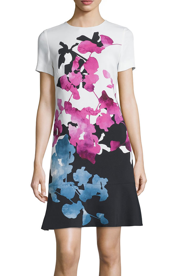 

Fashion Print Women Sheath Dress Short Sleeve Casual Dresses 074A664, As pictures