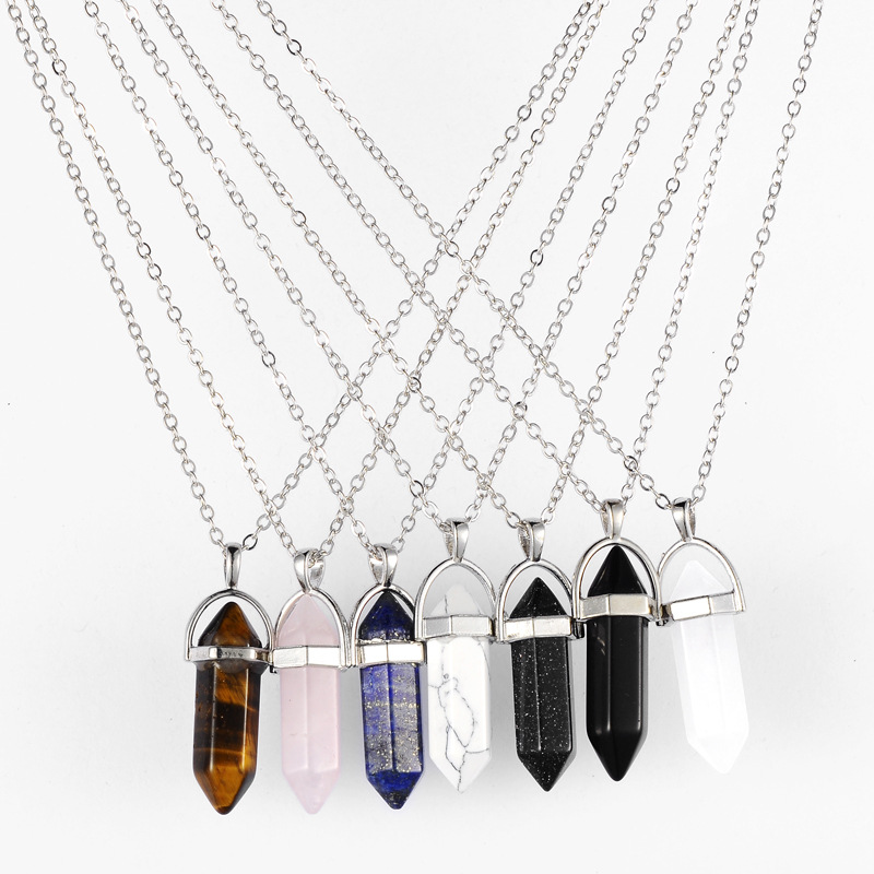 Colliers avec pendentif en forme de balle en pierre naturelle de luxe pour femmes, prisme Hexagonal, breloques en cristal, collier pour dames, bi